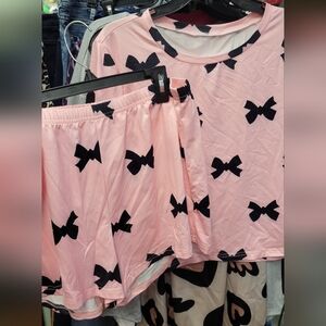 Pink Black Bow Top & Shorts Pajamas 2 Piece Set XL